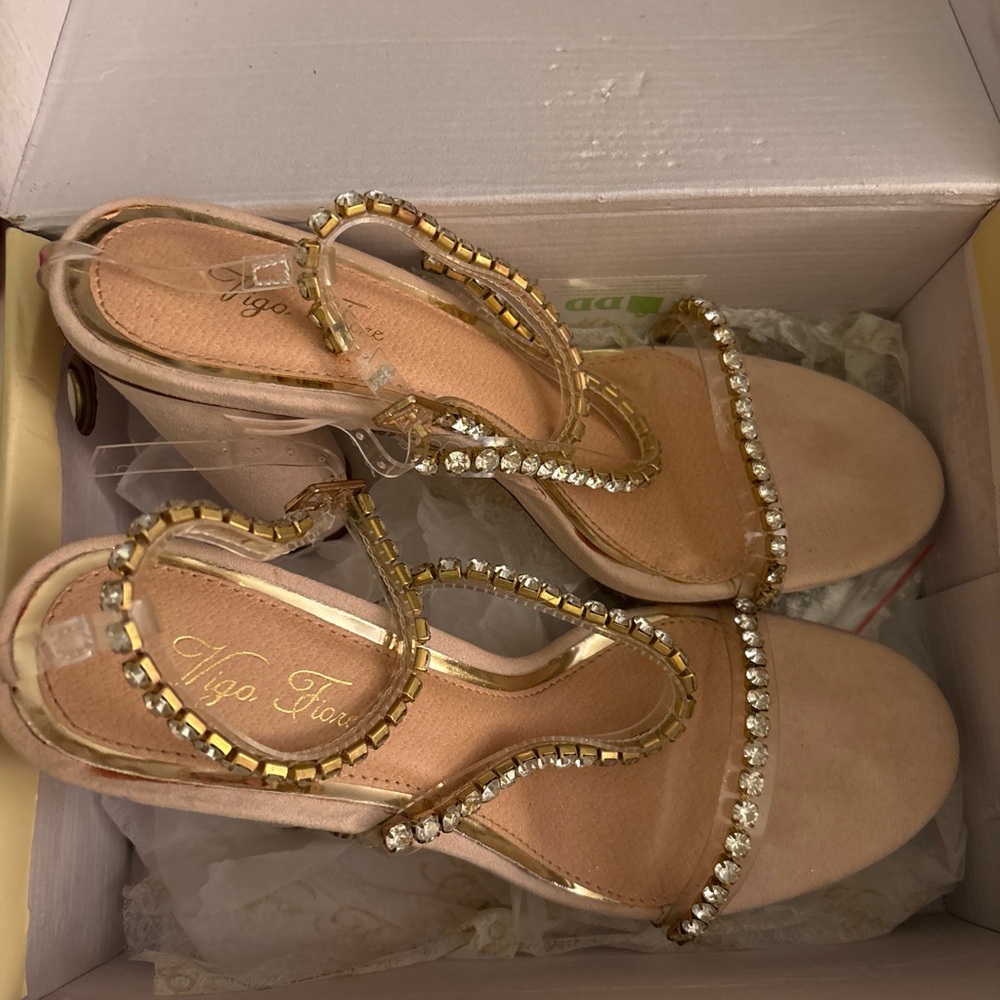 Windsor Rhinestone Strap Block Heel Sandals - Nude - Picture 4 of 7